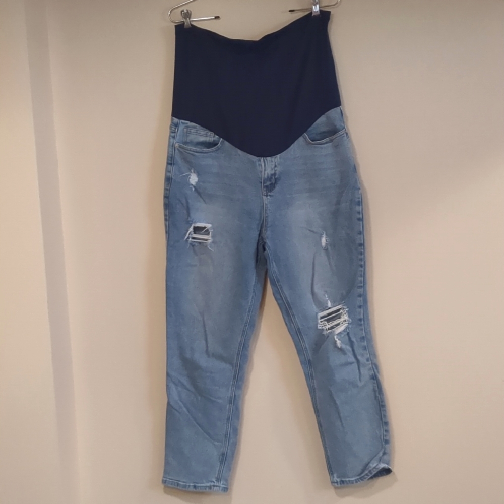 Pinkblush Maternity High Rise Distressed Boyfriend Jeans, Full Panel, Size 30